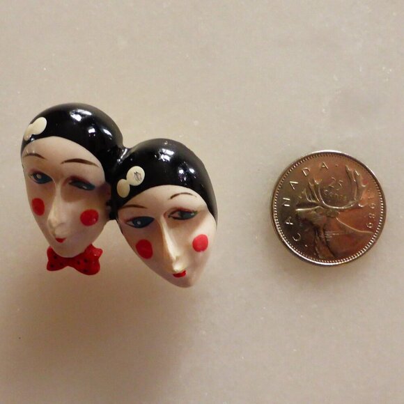 Vintage Harliquinn Flapper Pin Brooch Handpainted 1970s Collectible - Picture 4 of 7